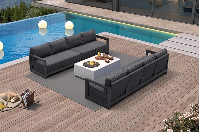 PURPLE LEAF Patio Furniture Set Open-End Outdoor Couch with 9.6" Thick Cushion and Soft Pillows 8 Piece Outdoor Sectional Sofas Modern Outdoor Conversation Sets for Yard Porch Deck Poolside, Grey