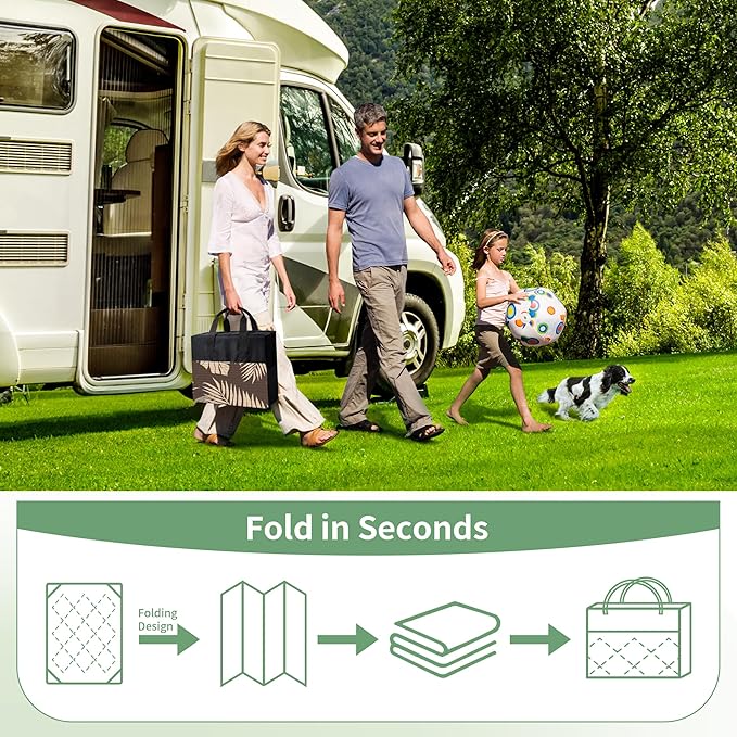 GENIMO Outdoor Rug 9' x 12' Waterproof for Patios Clearance, Reversible Outdoor Plastic Straw Camping Rug Carpet, Large Area Rugs Mats for RV, Camper, Deck, Balcony, Porch, Beach, Picnic, Coffee&Beige
