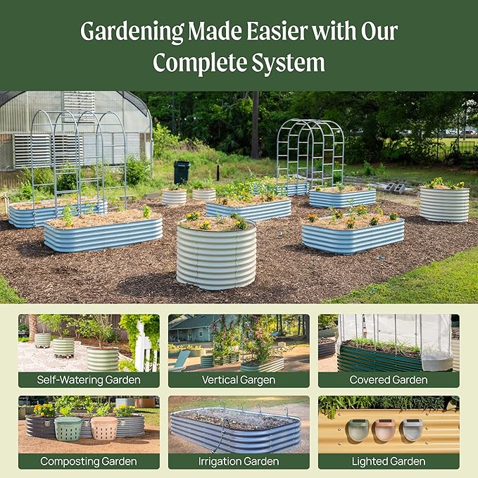 Vego garden 26" Extra Tall Raised Garden Bed Kits, 4 in 1 Modular Raised Planter Box for Vegetables Flowers Fruits Oval Metal Raised Garden-Olive Green