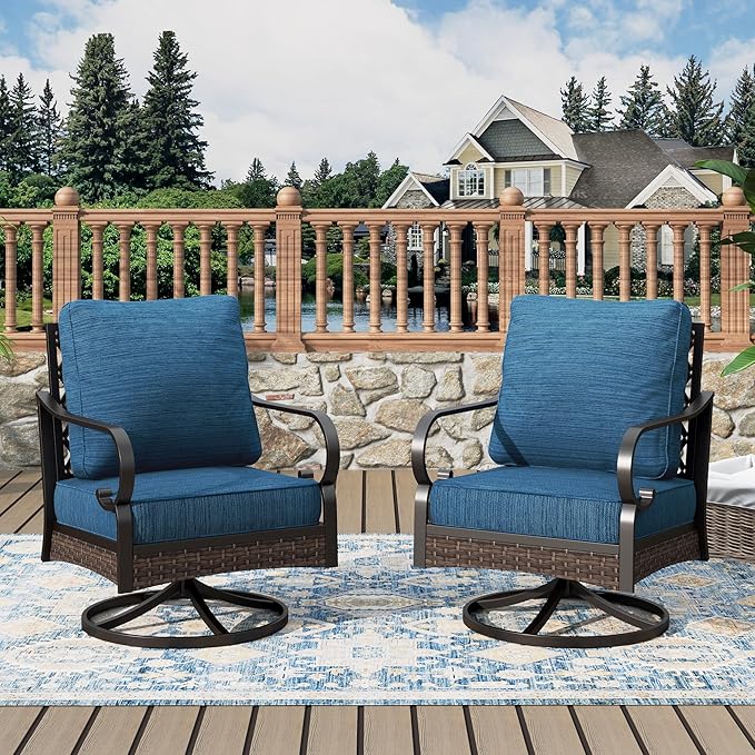 Outdoor Patio Swivel Sofa Chairs Set of 2 Steel Frame Porch Furniture with Deep Seating and 5.75" Cushions for Lawn Backyard Deck, Peacock Blue