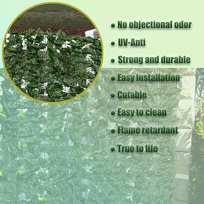 Artificial Ivy Privacy Fence Roll Screen,128" by 72" (64 SQFT) UV-Anti Faux Hedge Fence and Fake Ivy Vine Leaf Wall Panels for Indoor&Outdoor Green Backdrop, Garden Greenery Decor