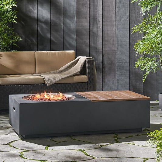 Propane Fire Pit Table, 56" MGO Firepits for Outside, Gas Fire Pit for Outside Patio, Propane Fire Table with Storage for Deck, Pool, 50,000BTU, Tank Not Included, Dark Gray+Natural Wood