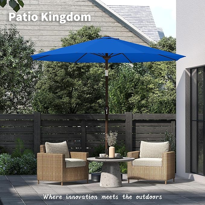 PatioKingdom 11FT Patio Umbrella,Outdoor Umbrella with Push Button Tilt and Crank,Market Table Umbrella with 8 Sturdy Fiberglass Ribs UV Protection(Royal Blue, 11FT)