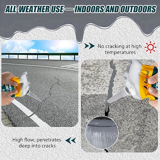 Self-Leveling Cement Crack Filler, Fast Drying Concrete Crack Filler, Gray Asphalt Crack Filler, Waterproof Concrete Crack Repair Sealer for Sidewalks, Driveways, and Foundation Cracks -7 Pack