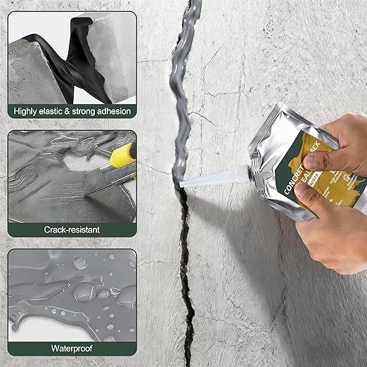 Oriflame Concrete Crack Filler: Self-Leveling Cement Crack Filler - High Elasticity & Weather-Resistant Waterproof Repair Sealant for Driveway/Walkway/Patio/Joint/Outdoor/Indoor - Grey (2 PCS)