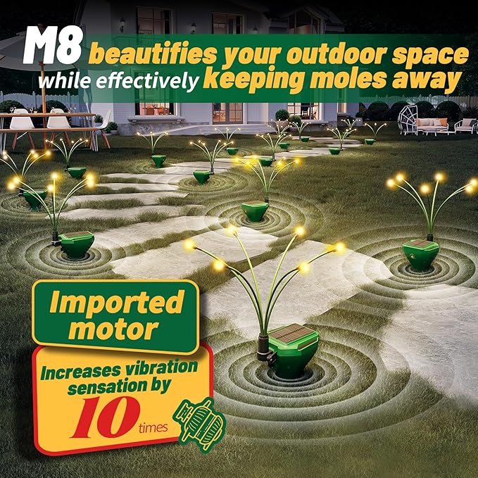 4 Pack Mole Repellent for Lawns Solar Powered Groundhog Spikes, Ultrasonic Mole Stakes for Yard, Waterproof Gopher Repellent to Get Rid of Chipmunk, Vole and Snake for Garden