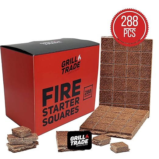 Grill Trade Fire Starters for Wood Stove - Fireplace Starter- Fire Starter Squares- 288 Pieces Fire Starters for Fireplace, Campfires, Grill, Fire Pit, Barbeque - Indoor Outdoor Fire Starters