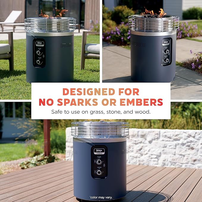 Ninja |Fireside360™ | Outdoor Heater & Fire Pit| 3 Modes: Flame, Heat, Flame & Heat| Portable for Patio, Deck, Camping, Beach | Easy Control Flames & Heat| Push to Start Ignition| Stone | OF101ST