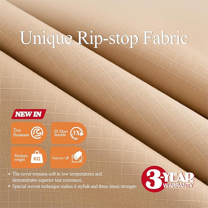WJ-X3 Rectangular Beige & Coffee Patio Table Cover, 102W x 78D x 31H Inches - Heavy Duty, Waterproof, Wind-Resistant, Anti-Fade - Ideal for Outdoor Dining Set Protection