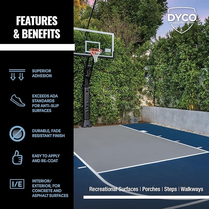 DYCO Court & Floor Anti-Slip Coating - Slip-Resistant Pavement, Cement & Concrete Paint for Pickleball, Tennis & Basketball Courts, Exceeds ADA Standards for Safety Areas (Desert, 1 Gallon)