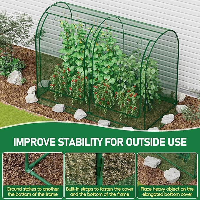 SPECILITE 98x49x72in Garden Plant Netting Mesh Cover for Raised Bed with Roll-up Zipper Door for Vegetables Fruits, Large Tunnel Gardening Net, Green