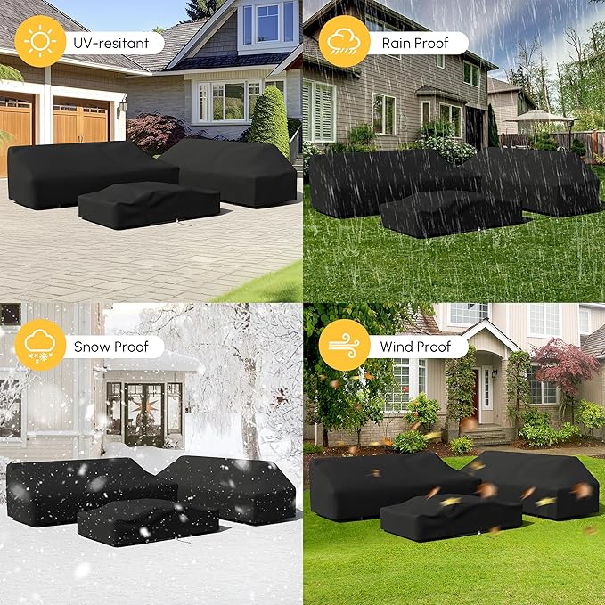 homary 6 Piece Aluminum & Teak Outdoor Sofa Set, Patio Conversation Sets Modular Outdoor Sofa with Covers, Waterproof, Fade Resistant Cushions Ideal for Patios & Balconies