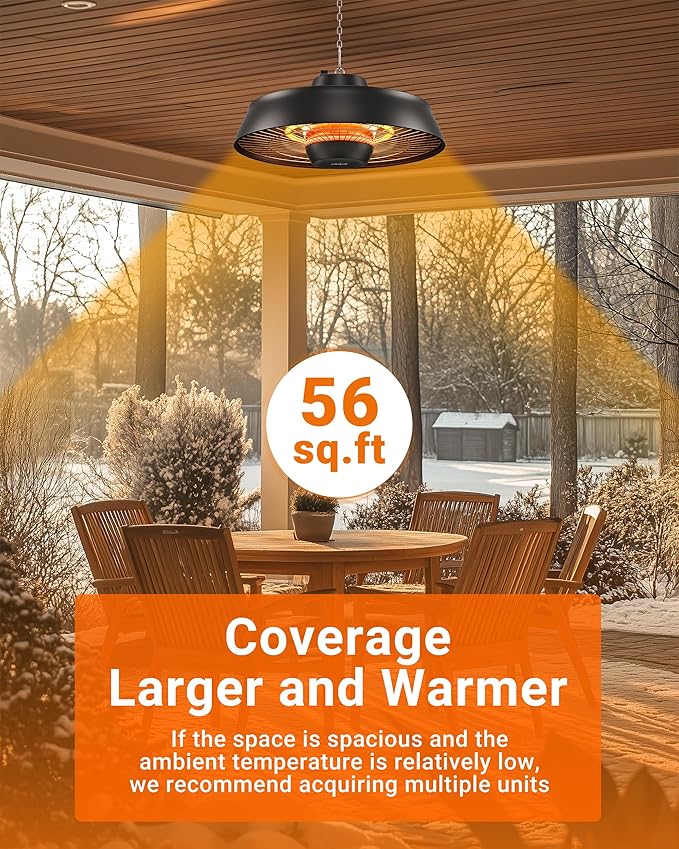 Pasapair Patio Heater - 1500W Outdoor Hanging Heater 3S Fast Heating with Remote - Adjustable Height Waterproof Infrared Mounted for Gazebo - ETL Certified