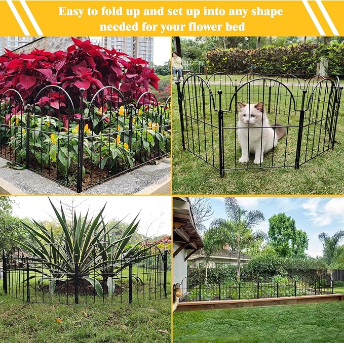 Garden Fence, 22 in(H) x 21 ft(L) Arched Rustproof Metal No Dig Fence Garden Fence Border, Ground Stake Animal Barrier Fence for Rabbit Dog, Outdoor Landscape Decor for Yard & Patio,19 Pack