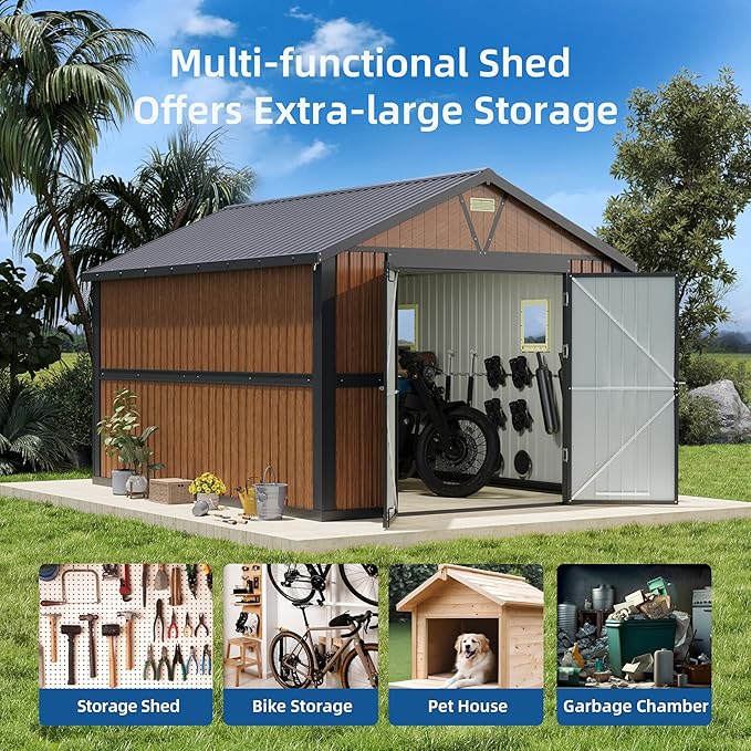 Outdoor Storage Shed, 10x12 FT Garden Metal Shed with Lockable Doors & Window, Extra Large Tool Shed for Backyard, Patio & Lawn