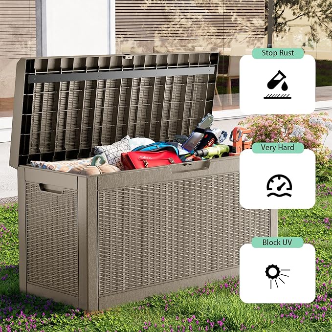60 Gallon Waterproof Resin Deck Box, UV Resistant Outdoor Storage for Garden, Patio, Porch, Delivery, Gray