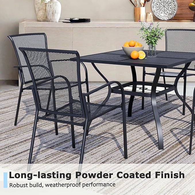 5 Piece Outdoor Dining Set, Patio Dining Set for 4, 37.5" Black Square Mesh Table with 4 All Weather Mesh Outdoor Dining Chairs for Lawn, Garden, Porch