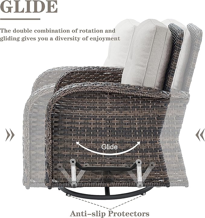 Belord 7 Piece Outdoor Patio Wicker Furniture Sets with Swivel Rocker Chairs, Rattan Loveseat Conversation Sets for Patio Deck Backyard Poolside, Beige Cushion