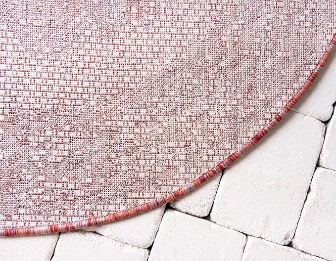Unique Loom Outdoor Traditional Collection Area Rug - Timeworn (4' 1" Round, Rust Red/ Gray)