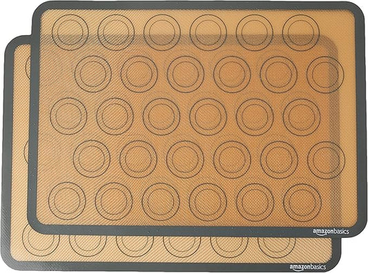 Amazon Basics Silicone Baking Mat for Macarons, Non-Stick, Food Safe, 16.5" x 11.6", Beige/Gray, Pack of 2