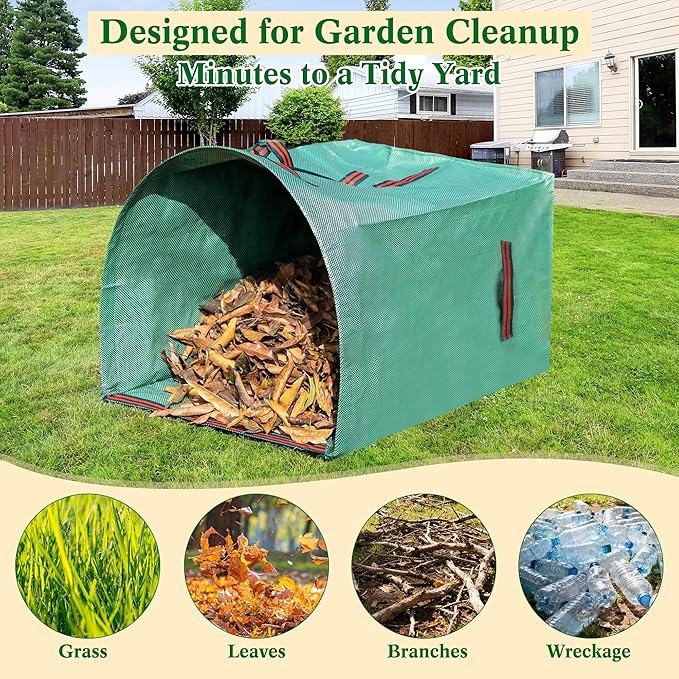 2 Pack 53 Gallon Reusable Yard Waste Bags, Multiple Handles Dustpuan-Type Lawn and Leaf Bags, Clollapsible Leaves Collector Garden Bag for Debris, Grass, Clippings, Branches, Lawn Trash