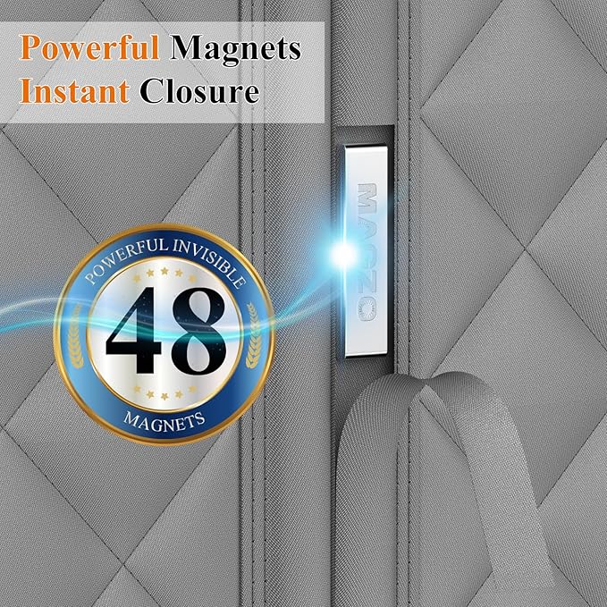 MAGZO Magnetic Thermal Insulated Door Curtain, 38" x 82", Upgraded Oxford Filled with Thicken Cotton, Weatherproof Insulation Cover Blanket for Winter/Extra-Wide ‌Entry‌ Door, Keep Cold Out, Grey