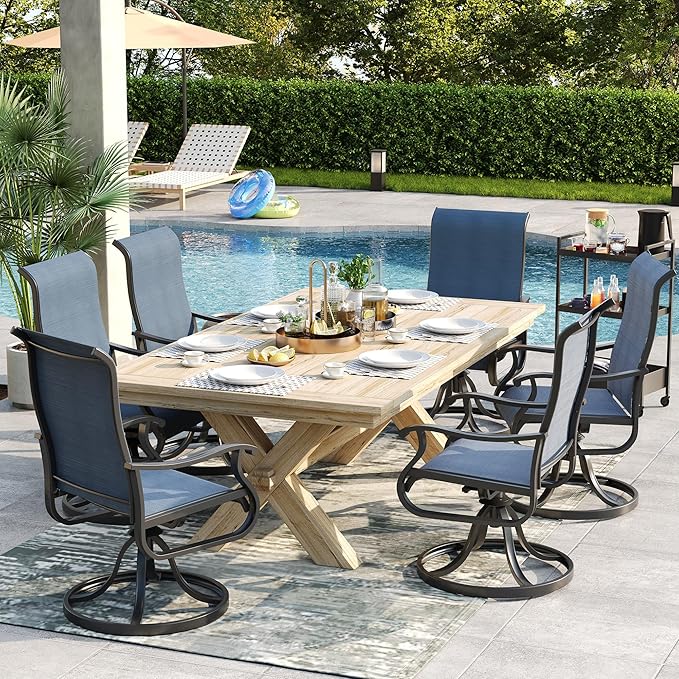 Patio Swivel Chairs Set of 6, Outdoor Dining Chairs with High Back, All-Weather Swivel Rocker Chair for Lawn, Porch or Garden (Navy Blue, 6 PCS)
