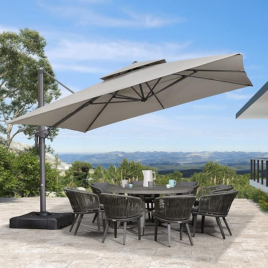 PURPLE LEAF 12 FT Cantilever Umbrella Outdoor Patio Umbrella, Large Offset Square Umbrella, Windproof Heavy Duty Hanging Outside Umbrellas for Patio, Pebble Grey