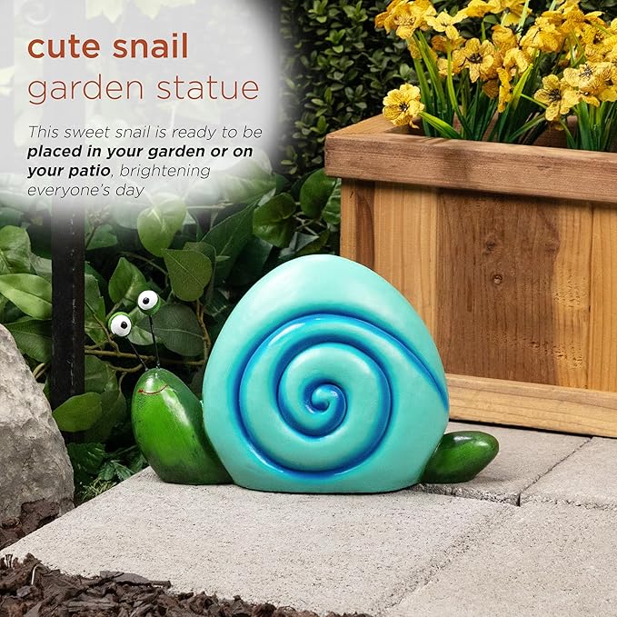 Alpine Corporation WQA1648HH-BL Polyresin Swirl Snail Statuary, Stylish Statuary Decor for Garden, Patio, and Lawn, 7" H, Blue