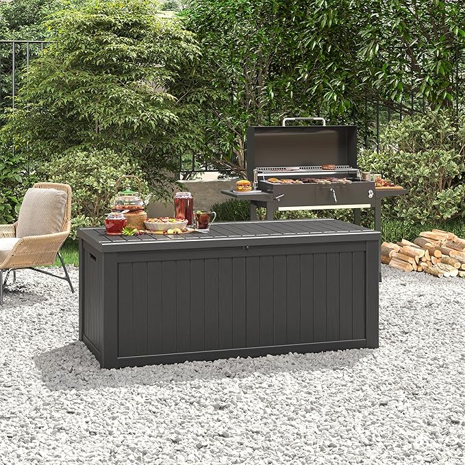 Outdoor Storage Box Waterproof, 180 Gallon Deck Box Indoor and Outdoor Use, Backyard Storage Box with Lockable Lid for Package Delivery Box, Patio Furniture Cushions, Pool Accessories, Garden Tools