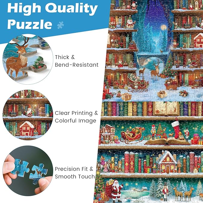 Sutinban 2 Packs Christmas Bookself 500 Piece Puzzles for Adults, Jigsaw Puzzle for Kids Adults Seniors, Challenging Colorful Puzzles Family Game Gift Decor 20.0 * 14.2