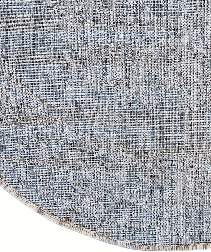 Unique Loom Outdoor Traditional Collection Area Rug - Timeworn (7' 10" x 10' Oval, Blue/ Gray)