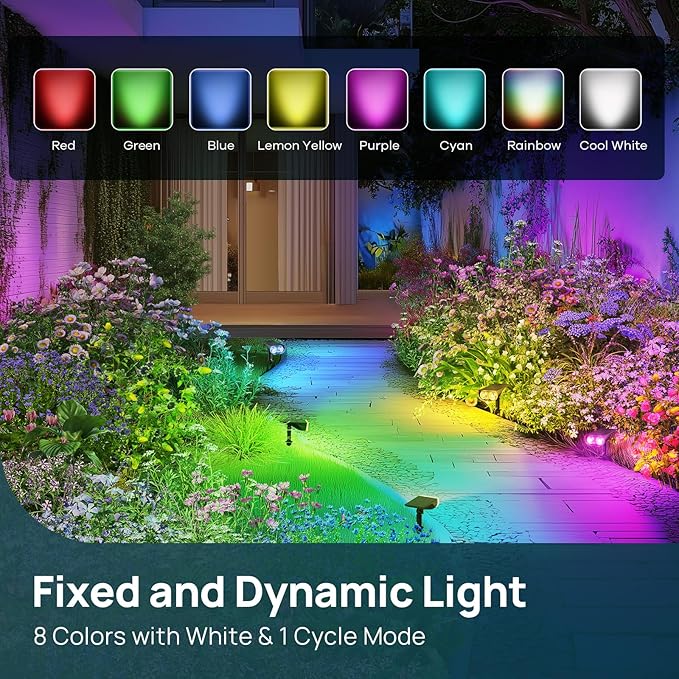 Linkind RGB Christmas Solar Lights Outdoor Waterproof IP67 StarRay Color Changing Spot Lights Outdoor for Yard Garden Pathway Holiday Christmas Decorations (Multicolor, 6 Pack)