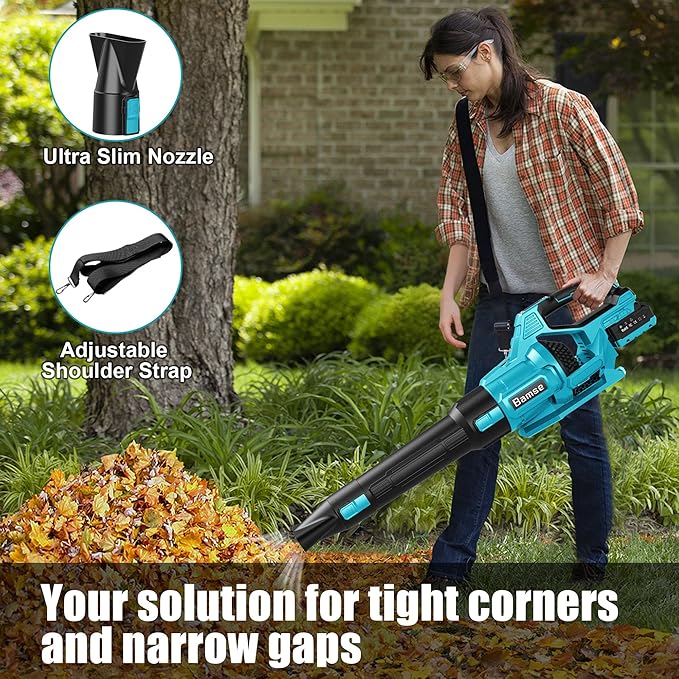 Leaf Blower Cordless 21V, Battery Leaf Blower with 2 x 4.0Ah Batteries and Charger, 3 Speed Modes, Handheld Cordless Blower for Lawn Care, Blowing Leaves, Small Gravel, Blue