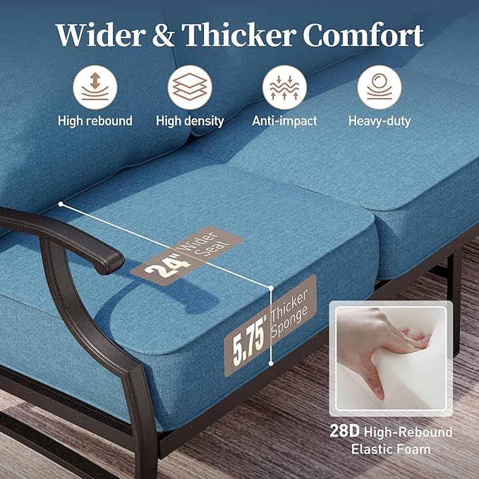 Metal Outdoor Rocker Patio Chairs Set of 2 with 5.75" Extra Thick Cushion, 2 Piece High Back Rocker Patio Chair All Weather Outdoor Furniture Seating for Deck Balcony Porch, Denim Blue