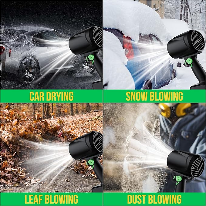Turbo Dryer Blower for Car, Electric Cordless Leaf Blower with Led, Infinitely Variable Speed, 1300G Max Thrust, 21V 4.0Ah Battery Pack, Perfect for Car Drying, Yard Cleanup