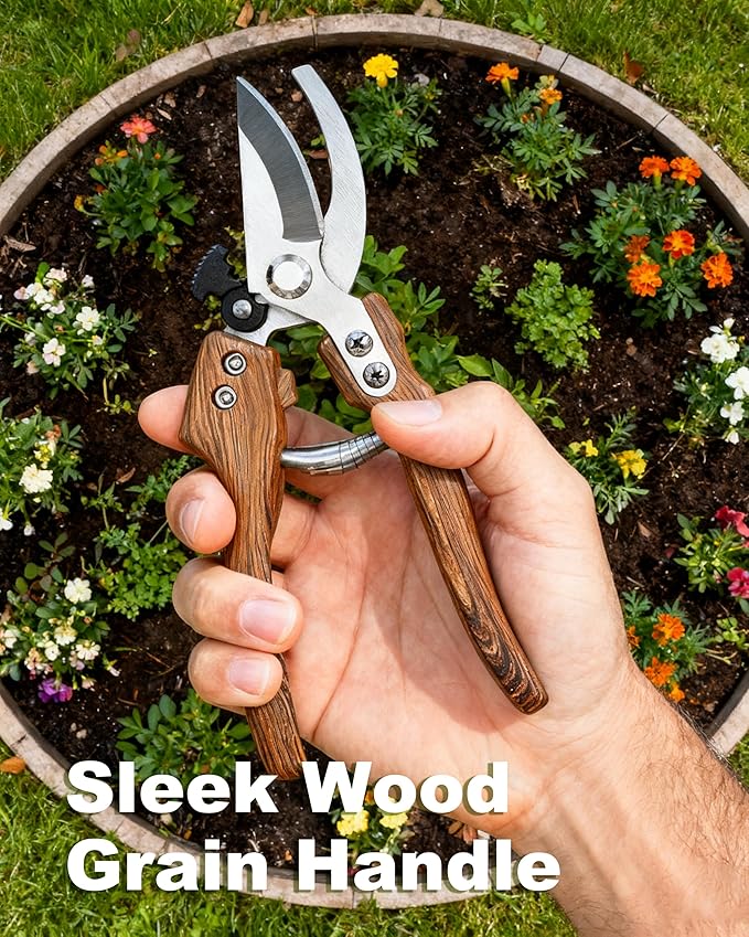 Pruning Shears -5/8-Inch Cut Capacity Garden Shears,8.5‘’ Handheld Gardening Scissors,Gardening Tools with Sharp Steel Blade &Non-Slip&Wood-Grain Grip,for Indoor Plant, Bonsai, Shrub, Branch Trimming