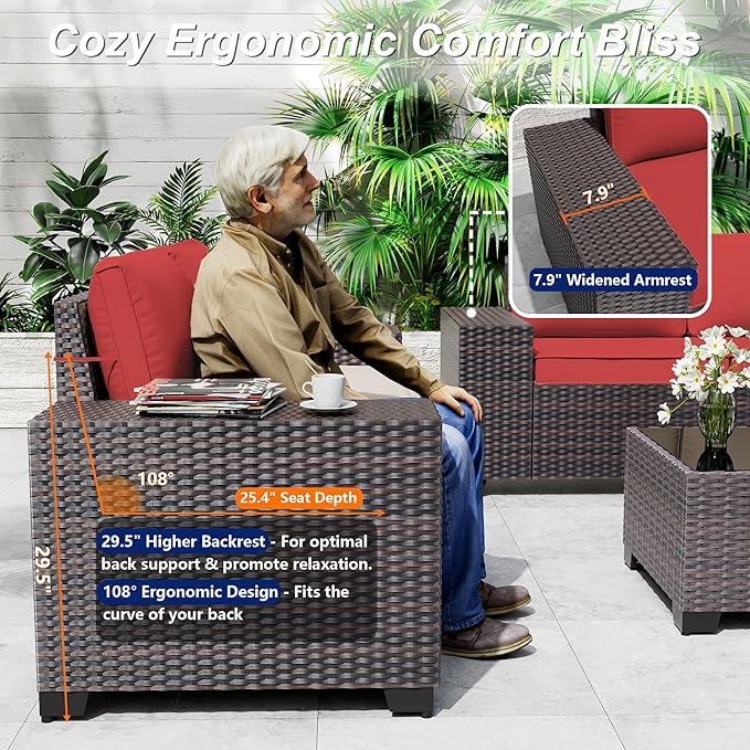 Outdoor Patio Furniture Set with Gas Fire Pit Table, 7 Pieces Patio Furniture Set Outdoor Sectional Sofa w/43in Propane Fire Pit, PE Wicker Rattan Patio Conversation Sets