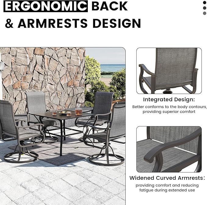 Patio Swivel Chairs Set of 2, Outdoor Dining Chairs with High Back, All-Weather Swivel Rocker Chair for Lawn, Porch or Garden (Dark Grey)