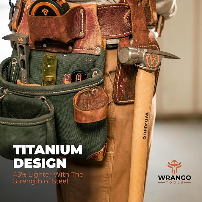 Wrango Tools 14oz Titanium Hammer - Smooth Face Framing Hammer with 38mm Diameter Pole & Curved 17" Hickory Handle for Framing, Roofing, Carpentry & Construction - Magnetic Nail Starter