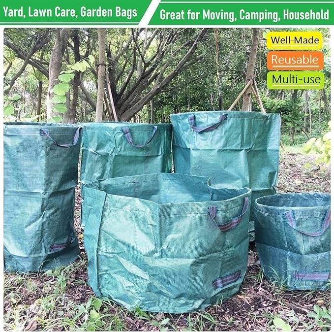 Professional 2-Pack 137 Gallon Lawn Garden Bags Large (D34,H34 inch) Yard Waste Bags W/Gardening Gloves,Big Leaf Bag,Yard Debris,Waste Container,Lawn Trash Bin,Grass Clippings Bag,Weed Bags 4 Handles