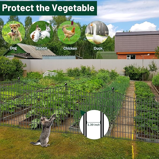 5 Panels No Dig Dog Fence Outdoor for Yard, 32 in(H) X 12 ft(L) Decorative Tall Garden Fence Animal Barrier, Rustproof Metal Wire Garden Edging and Borders, Temporary Fencing Stakes