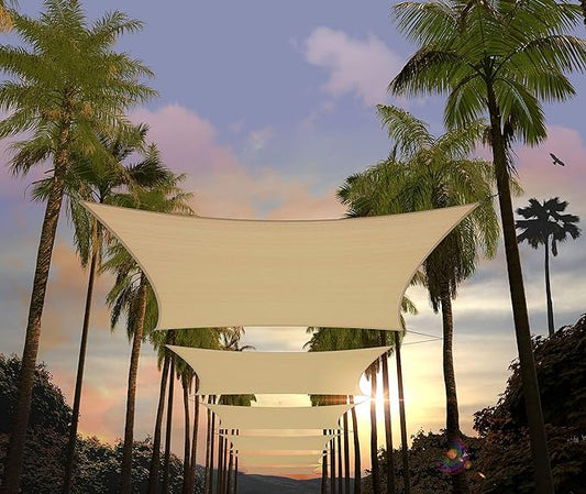Amgo Custom Size 7' x 12' Beige Rectangle Square Sun Shade Sail UPF50+ AGTAPR1620, Order to Make Canopy Awning, 95% UV Blockage, Water & Air Permeable, Commercial and Residential (We Customize)