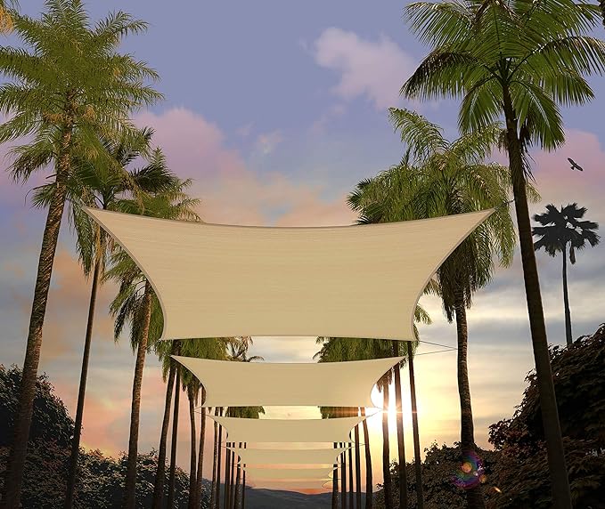 Amgo Custom Size 12' x 24' Beige Rectangle Square Sun Shade Sail UPF50+ AGTAPR1620, Order to Make Canopy Awning, 95% UV Blockage, Water & Air Permeable, Commercial and Residential (We Customize)