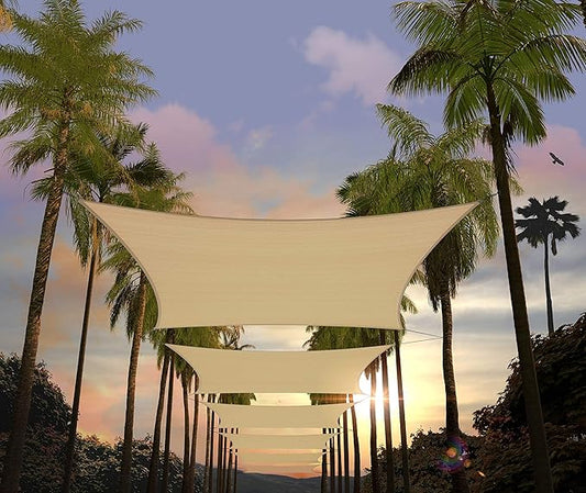 Amgo Custom Size 12' x 16' Beige Rectangle Square Sun Shade Sail UPF50+ AGTAPR1620, Order to Make Canopy Awning, 95% UV Blockage, Water & Air Permeable, Commercial and Residential (We Customize)