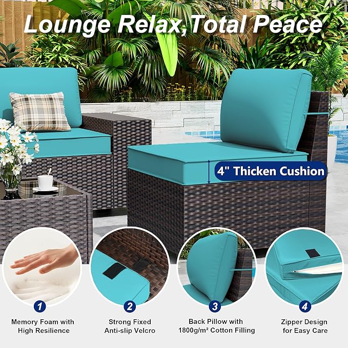 9 Pieces Patio Furniture Set with 2 Swivel Chairs Patio Furniture Outdoor Sectional Sofas Outdoor Patio Conversation Set - Teal