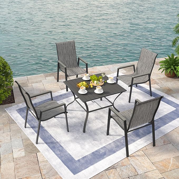 UDPATIO Patio Chairs Set of 4, Outdoor Stackable Chairs with All Weather Breathable Textilene, High Back Metal Frame for Lawn Garden Backyard Deck, Dark Grey