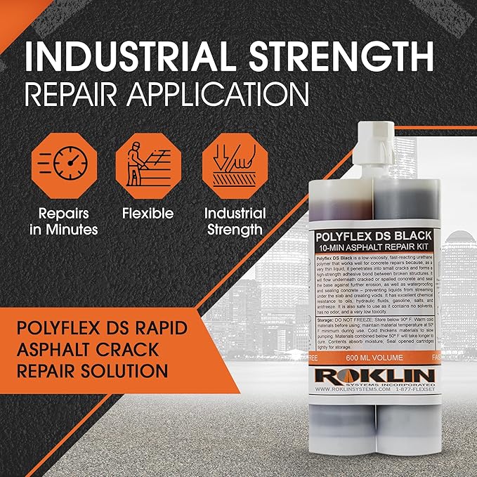 Roklin Systems, Inc. - PolyFlex DS Concrete Crack Filler, Quick-Drying Asphalt Crack Sealer, Floor/Wall Repair Patch Kit Essential, 12-Pack, Black