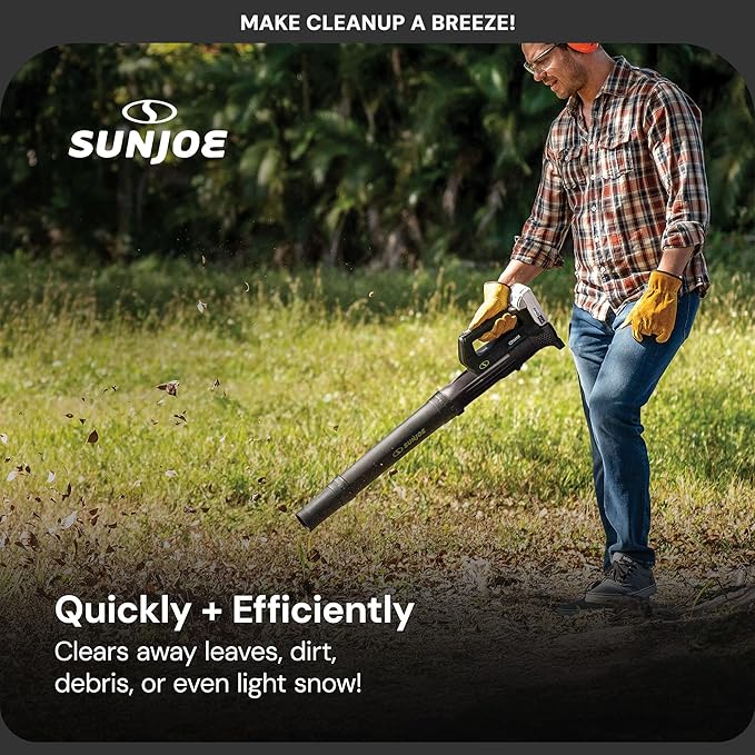 Sun Joe Cordless Jet Blower with Compact Turbine, Battery & Charger, 24V, 100 MPH - Portable and Lightweight Battery-Powered Electric Equipment for Lawn, Garden, and Yard Care, IONMAX 24V-TB-LTE