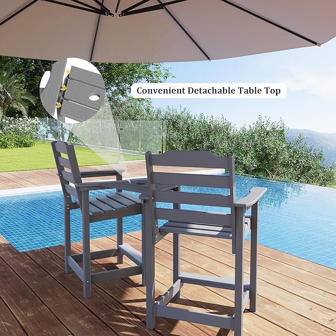 OTSUN Tall Adirondack Chair Set of 2, HDPE Counter-Height Balcony Chairs for Garden, Backyard, Poolside, Capacity 220LBS (2 PCS, Grey)
